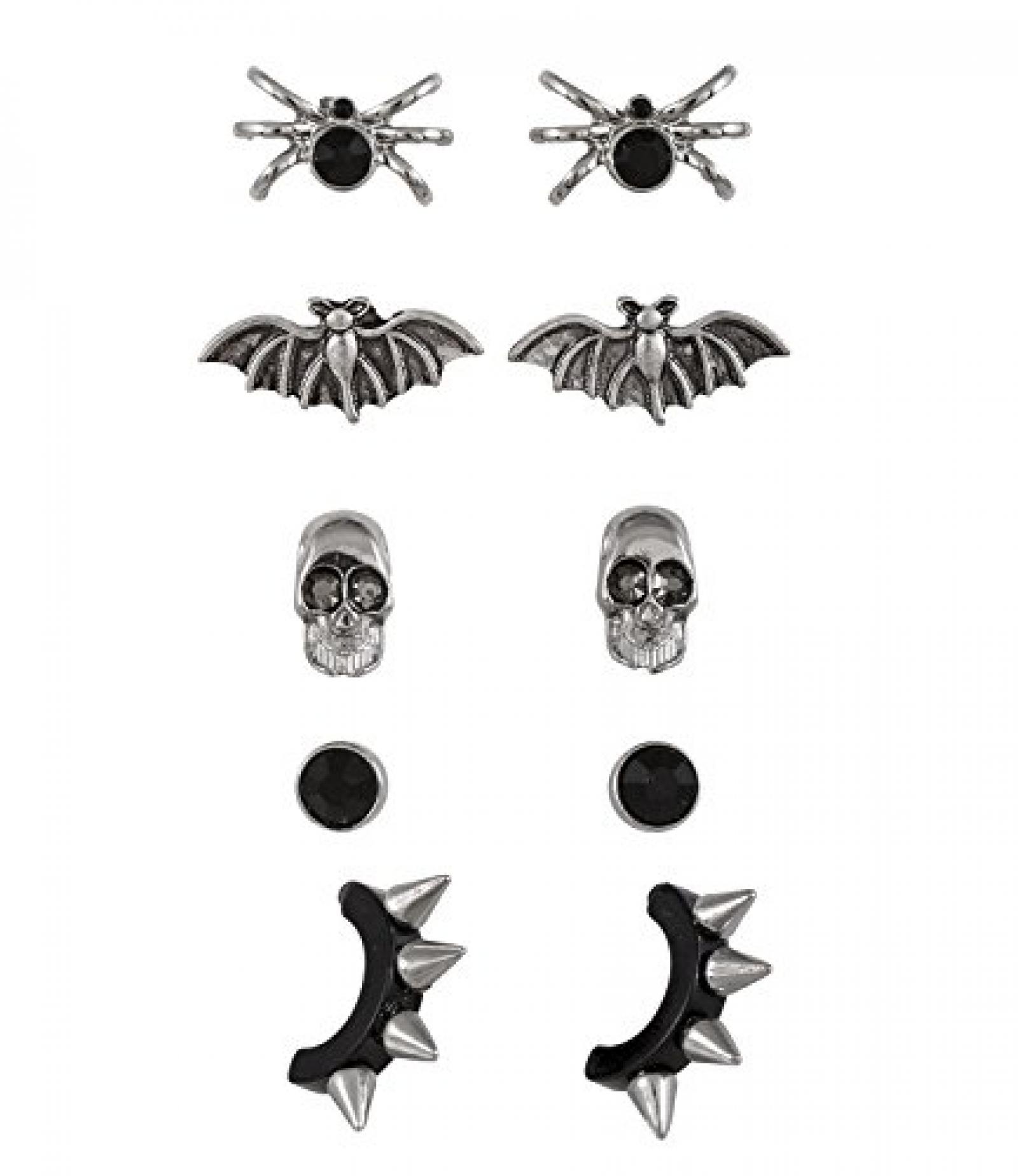 SIX "Halloween" 5er Set Ohrstecker mit Spinne, Fledermaus, Totenkopf (388-190) 